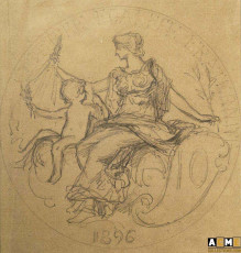 Daniel Dupuis. Dessin préparatoire de la pièce de 10 centimes 1896, N°B-03.