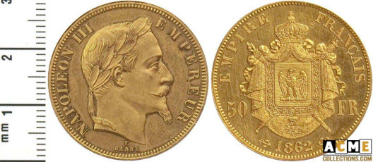 Essais unifaces 50 francs Naploéon III 1862. Barre.