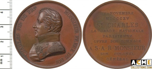 LOUIS XVIII. Médaille d’hommage de la Garde nationale parisienne au comte d'Artois