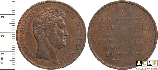 Louis-Philippe Ier. Module de 5 francs en bronze par Thonnelier pour son altesse Ibrahim Pacha.