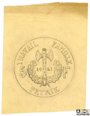 Dessin n° 04 projet 5 francs Pétain 1941. Bazor