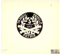 Dessin n° 11projet 5 francs Pétain 1941. Bazor