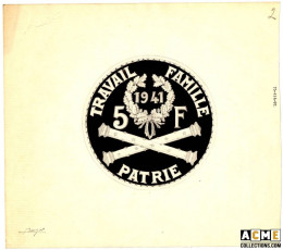 Dessin n° 12 projet 5 francs Pétain 1941. Bazor