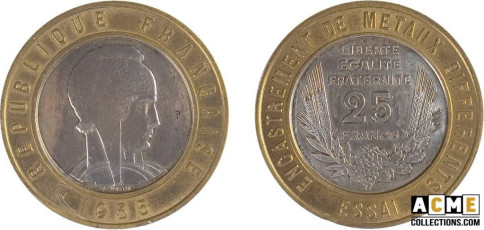 Essai 25 Francs 1935 bimétallique, Lucien Bazor