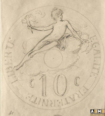 Daniel Dupuis. Dessin préparatoire de la pièce de 10 centimes 1896, N°B-31.