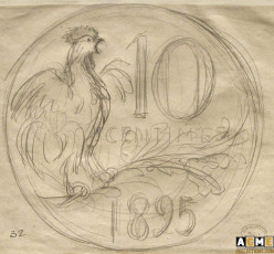 Daniel Dupuis. Dessin préparatoire de la pièce de 10 centimes 1896, N°B-32.