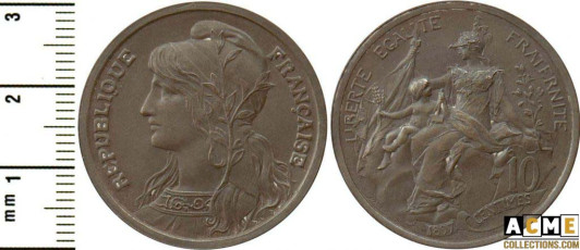 Daniel Dupuis. Essai de 10 centimes 1897 avec la tête a gauche.