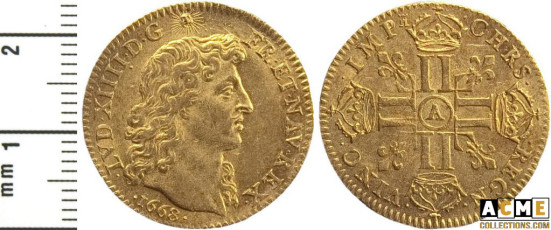 Louis XIV. Louis d'or à la tête nue, 1668 A