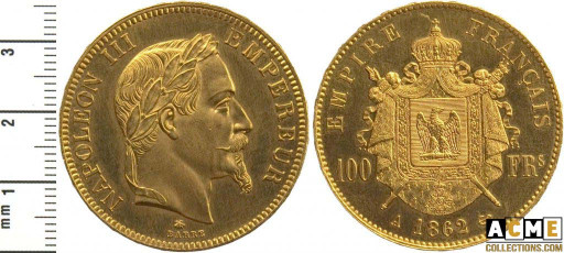 100 francs or Naploéon III 1862 A. Barre.
