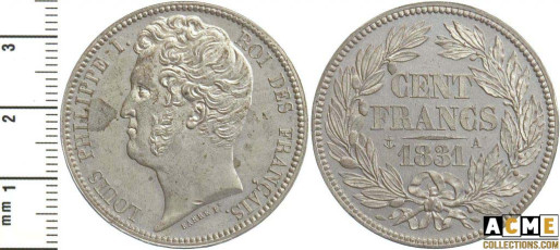 Essai 100 francs or Louis Philippe I 1851 étain. Barre.
