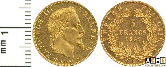 Essai uniface 5 centimes Naploléon III 1862. Barre.