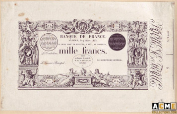 Épreuve N°1 du billet de 1 000 F type 1842. J.J. Barre.