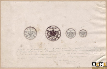 Projet des monnaies de 1, 2, 5 et 10 centimes Louis-Philippe I er. 1843. Dessins de Jacques-Jean Barre. 1843.