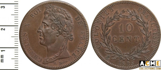 Charles X. 10 centimes Colonies françaises 1825.