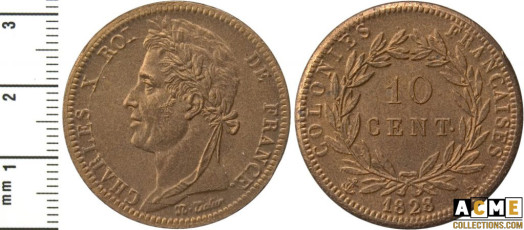 Charles X. 10 centimes Colonies françaises 1828.