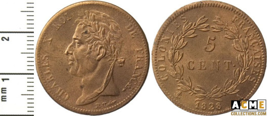 Charles X. 5 centimes Colonies françaises 1828.