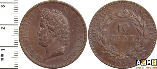 Louis Philippe Ier. 10 centimes colonies française, 1839 A (Paris).