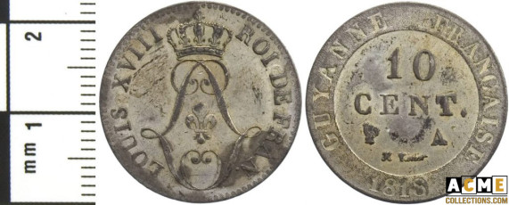 Louis XVIII. 10 centimes 1818 Guyane française.