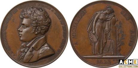 Louis XVIII. Médaille d’honneur en bronze, « A. Michallon - Ses amis » 1823.