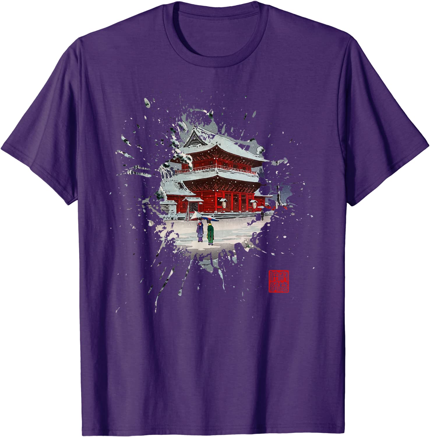 Mokuhanga Japonais - Temple Zojoji dans la neige